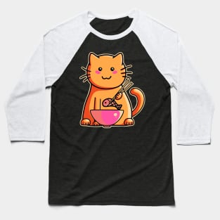 Cute cat eating fish with chopsticks Baseball T-Shirt